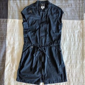 GStar Navy Utilitarian Cap Sleeve Zip Up Dress Sm